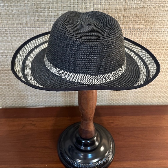 🌟HP🌟NWOT Black & Tan Paper Straw Garden Fedora Hat by Magid - Picture 6 of 10